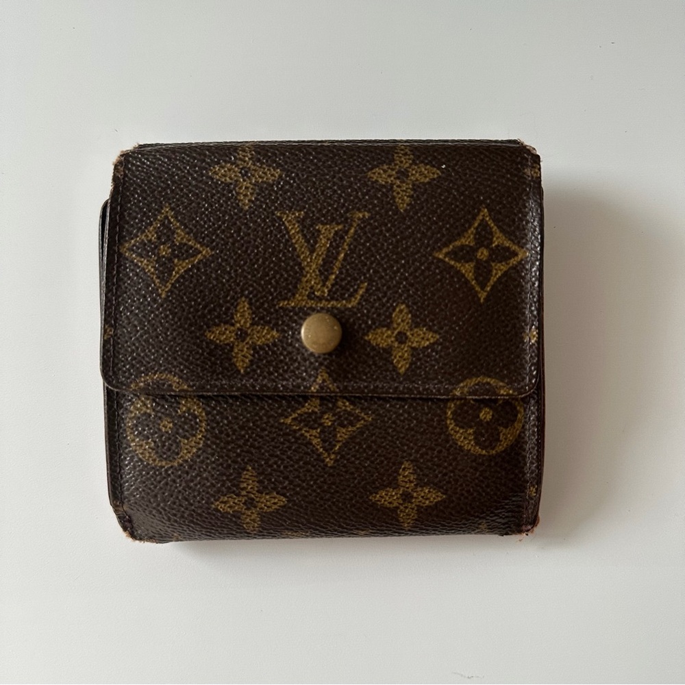 Louis Vuitton Elise Compact Monogram Canvas Trifold Double Snap Wallet Vintage